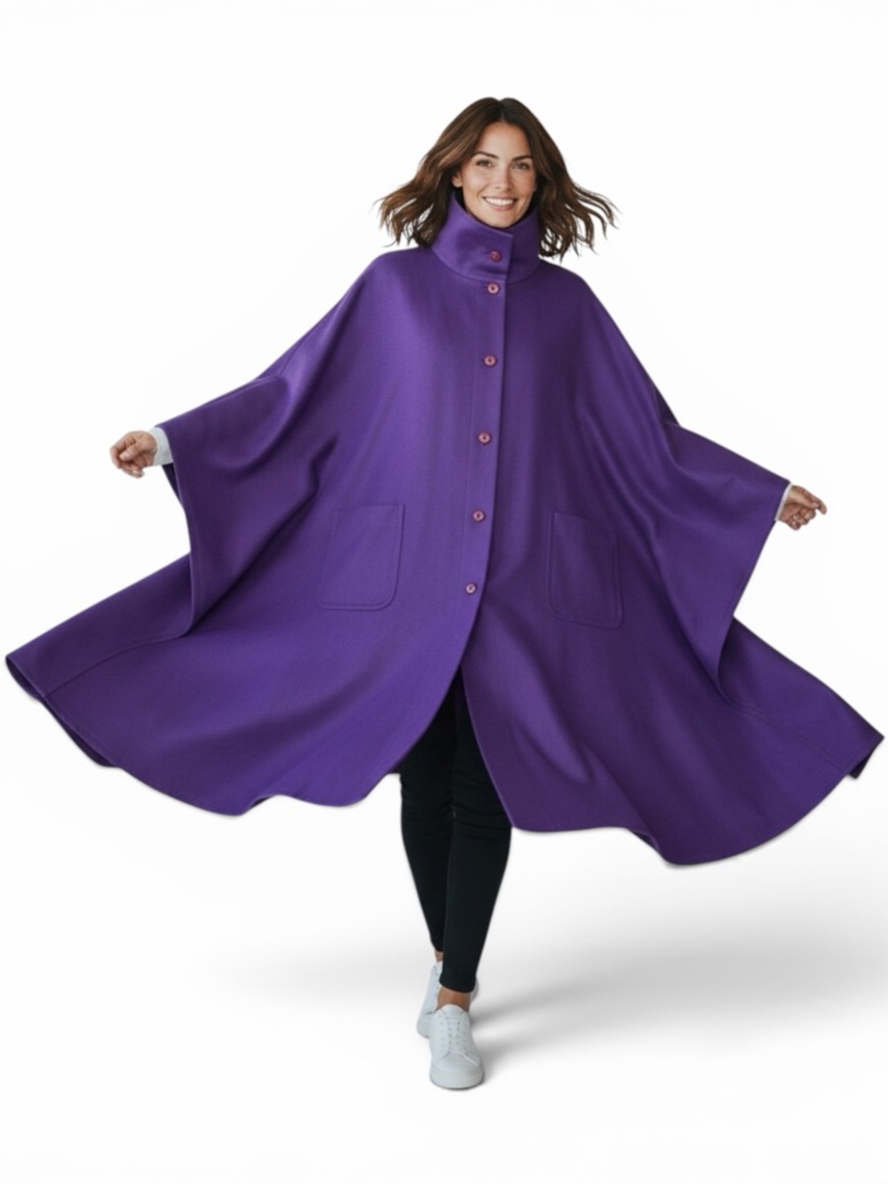 Vintage Lore Maria Wiener Purple 100% Wool Cape Coat Womens Sz 10 Made in Canada
